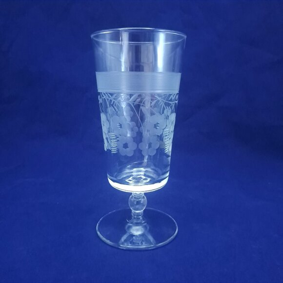 Vintage Etched Iced Tea Glass With Floral Design - Picture 4 of 6